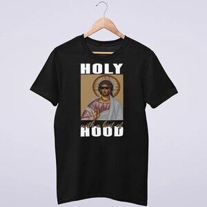 Jesus T-Shirt With Sunglasses Half Holy Half Hood Funny Christian Graphic 86